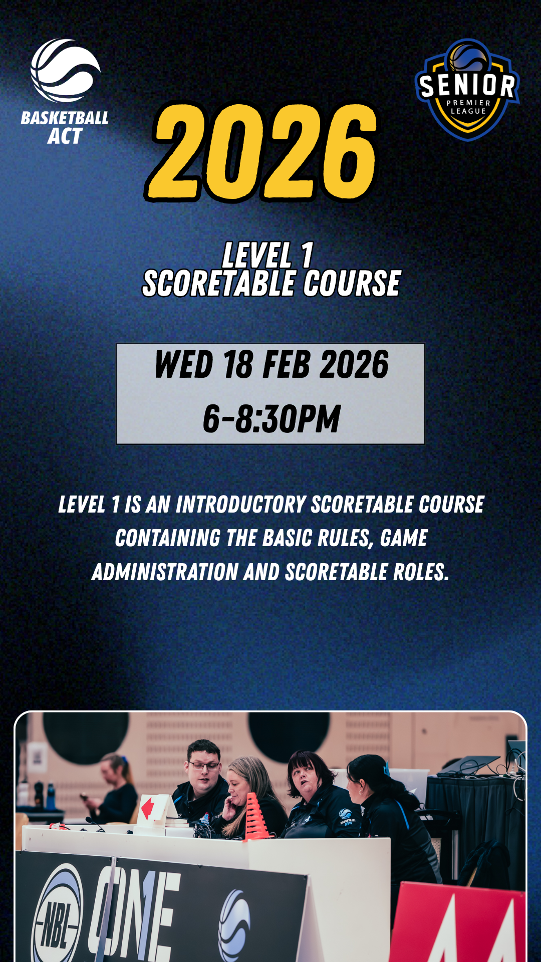 Poster: Level 1 Scoretable and Stats Course - REGISTER NOW!